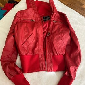 Red fake leather jacket (elbow patches)